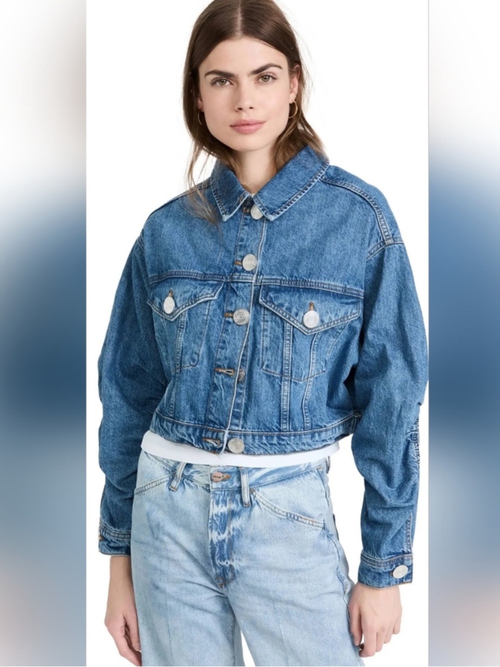 Frame XS Sea Level Ruched Sleeve Denim Jacket